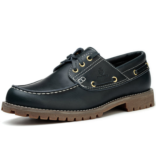 Handmade Men's Boat&Deck Shoes Classic Moc Toe Lace Up Genuine Full Grain Leather Comfortable Fashion Casual