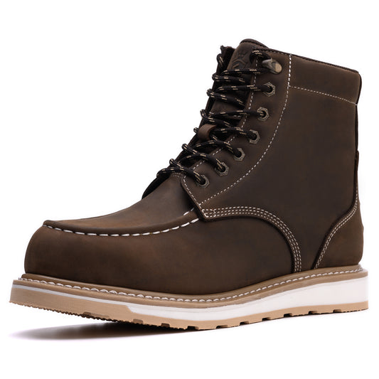 SL-Saint Waterproof Steel Moc Toe Mens Work Boots Classic Fashion Industrial Construction Insulated Safety Comfortable Shoes 6'' Genuine Full Grain Leather Ankle Brown Footwear