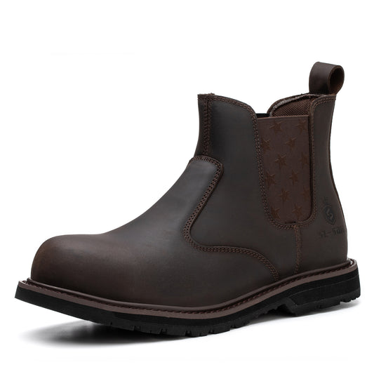 SL-Saint Composite Toe Chelsea Work Boots for Men Fashion Classic Ankle Industrial Construction Insulated Safety Shoes 6 Inch Full Grain Leather Brown