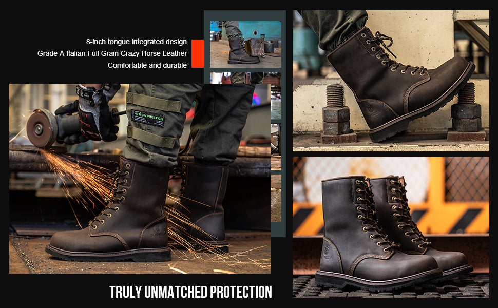 SL-Saint Waterproof Steel Toe 8 Inch Work Boots For Men Loggers and Hunt Industrial&Construction Insulated Safety Winter Shoes Breathable Performance Puncture-proof Footwear