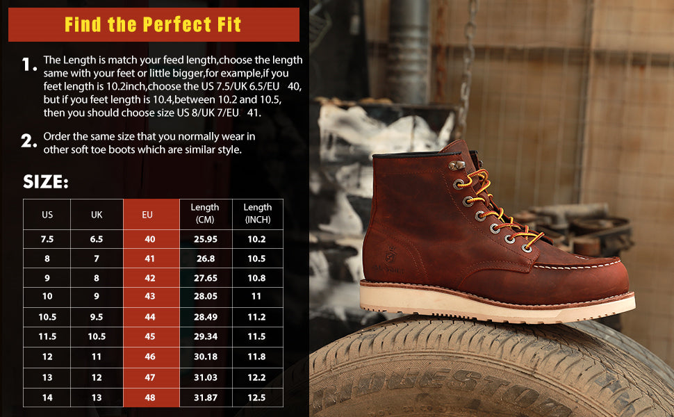 SL-Saint Men’s Work Boots Soft Moc Toe Classic Ankle Fashion Casual 6 Inch Wedge Sole Industrial Construction Shoes Brown