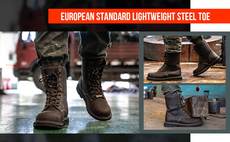 SL-Saint Waterproof Steel Toe 8 Inch Work Boots For Men Loggers and Hunt Industrial&Construction Insulated Safety Winter Shoes Breathable Performance Puncture-proof Footwear
