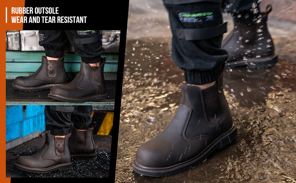 SL-Saint Composite Toe Chelsea Work Boots for Men Fashion Classic Ankle Industrial Construction Insulated Safety Shoes 6 Inch Full Grain Leather Brown