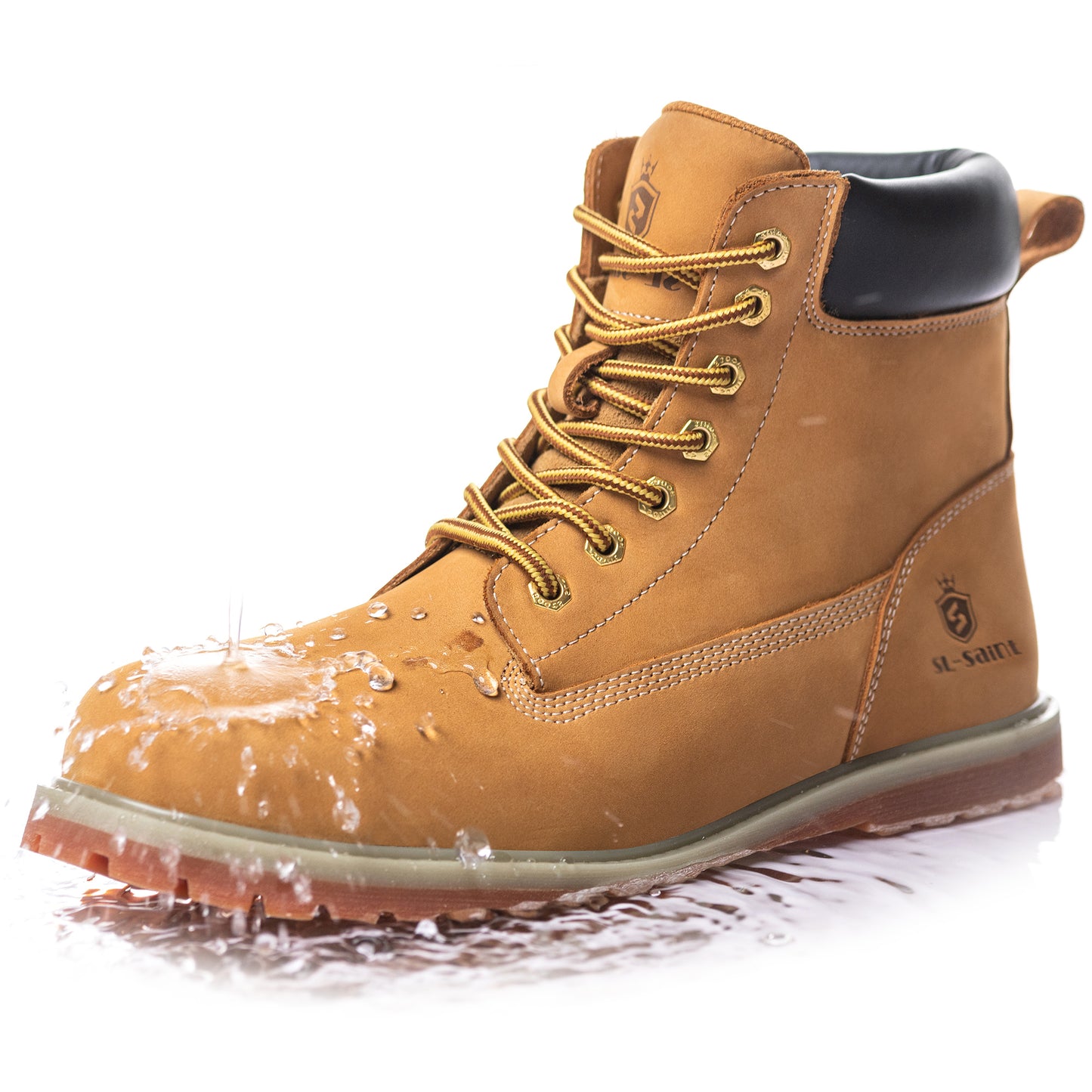 SL-Saint Waterproof Steel Toe Classic UPGRADED Work Boots For Men Industrial&Construction Insulated Safety Shoes Breathable Performance Fashion Hiking Footwear EH Tan 6 Inch
