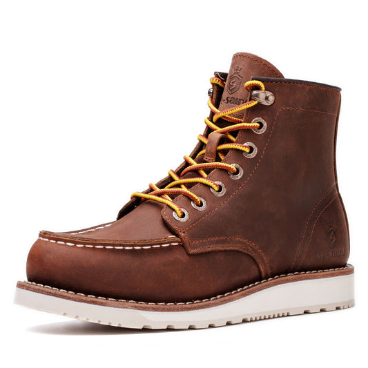 SL-Saint Men’s Work Boots Soft Moc Toe Classic Ankle Fashion Casual 6 Inch Wedge Sole Industrial Construction Shoes Brown