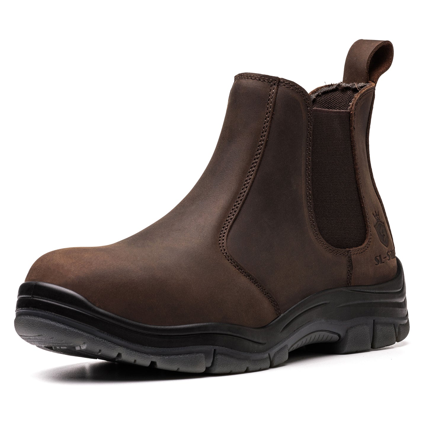SL-Saint Steel Toe Chelsea Work Boots for Men Fashion Classic Ankle Industrial Construction Insulated Safety Shoes 6 Inch Full Grain Leather Brown