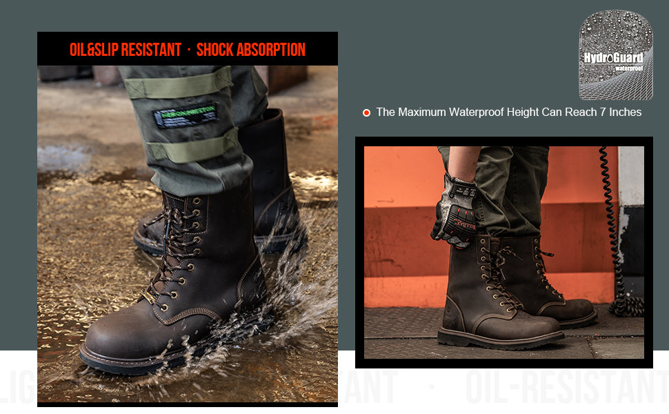 SL-Saint Waterproof Steel Toe 8 Inch Work Boots For Men Loggers and Hunt Industrial&Construction Insulated Safety Winter Shoes Breathable Performance Puncture-proof Footwear