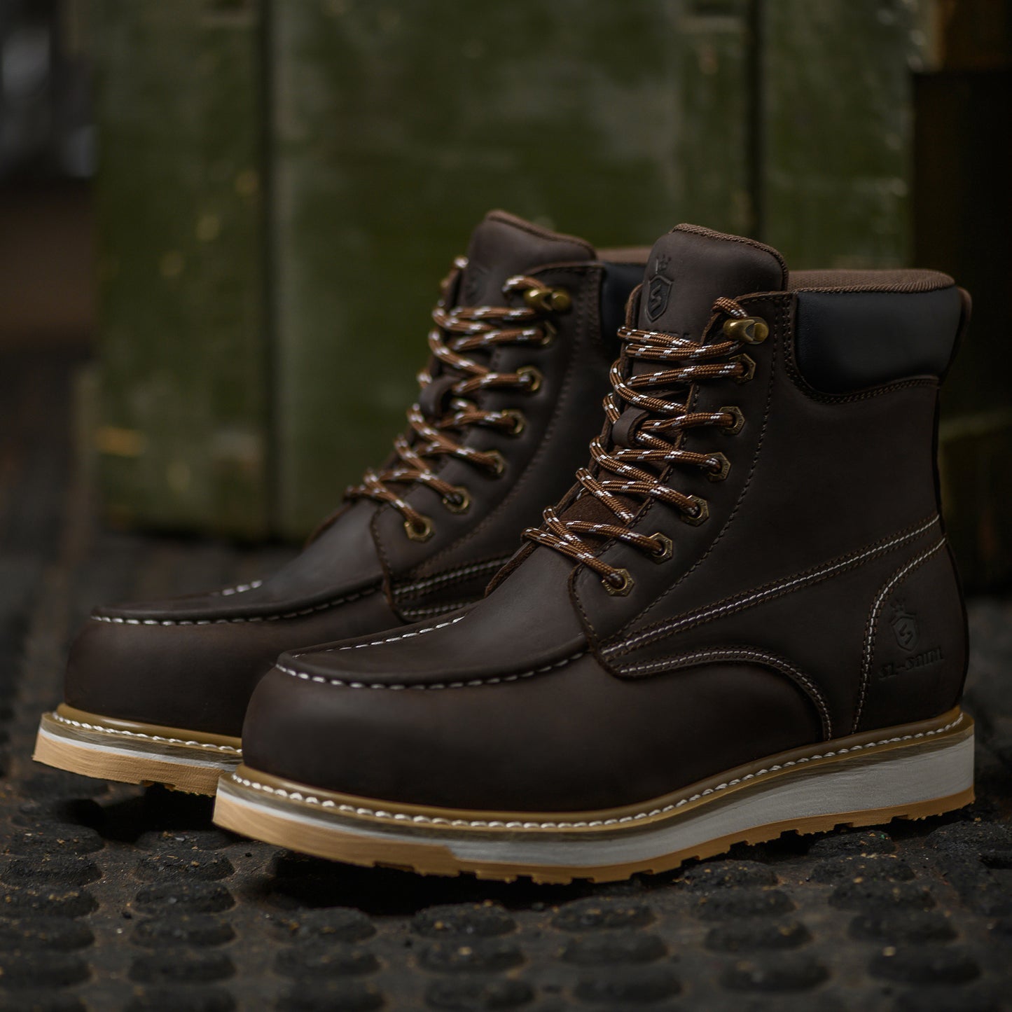 SL-Saint Waterproof Steel Moc Toe Mens Work Boots Classic Fashion Industrial Construction Insulated Safety Comfortable Shoes 6'' Genuine Full Grain Leather Ankle Brown Footwear