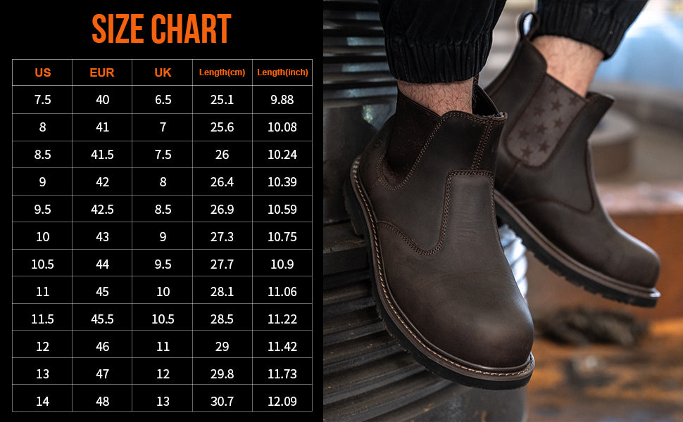 SL-Saint Composite Toe Chelsea Work Boots for Men Fashion Classic Ankle Industrial Construction Insulated Safety Shoes 6 Inch Full Grain Leather Brown