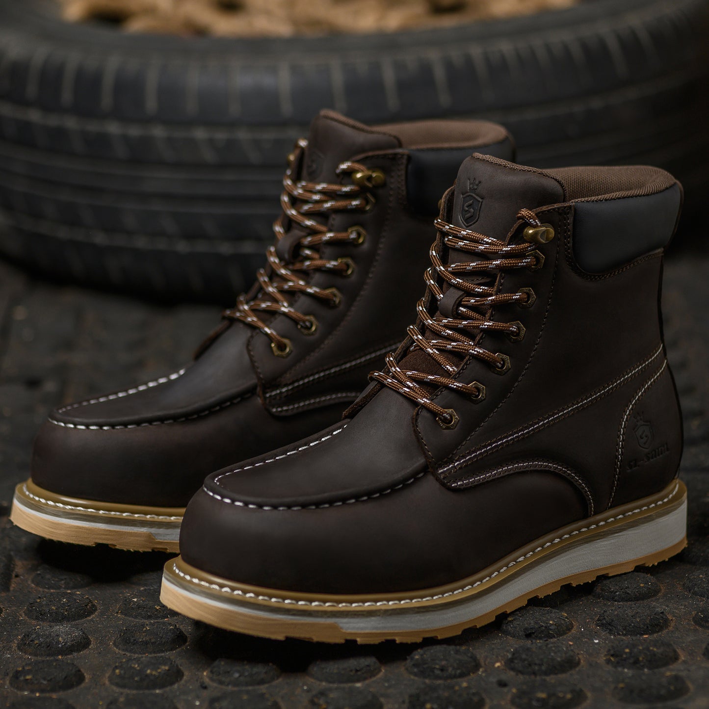 SL-Saint Waterproof Steel Moc Toe Mens Work Boots Classic Fashion Industrial Construction Insulated Safety Comfortable Shoes 6'' Genuine Full Grain Leather Ankle Brown Footwear