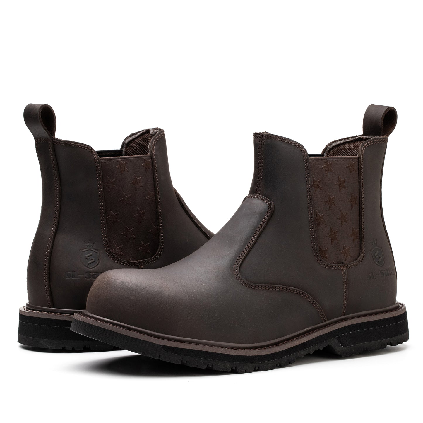 SL-Saint Composite Toe Chelsea Work Boots for Men Fashion Classic Ankle Industrial Construction Insulated Safety Shoes 6 Inch Full Grain Leather Brown
