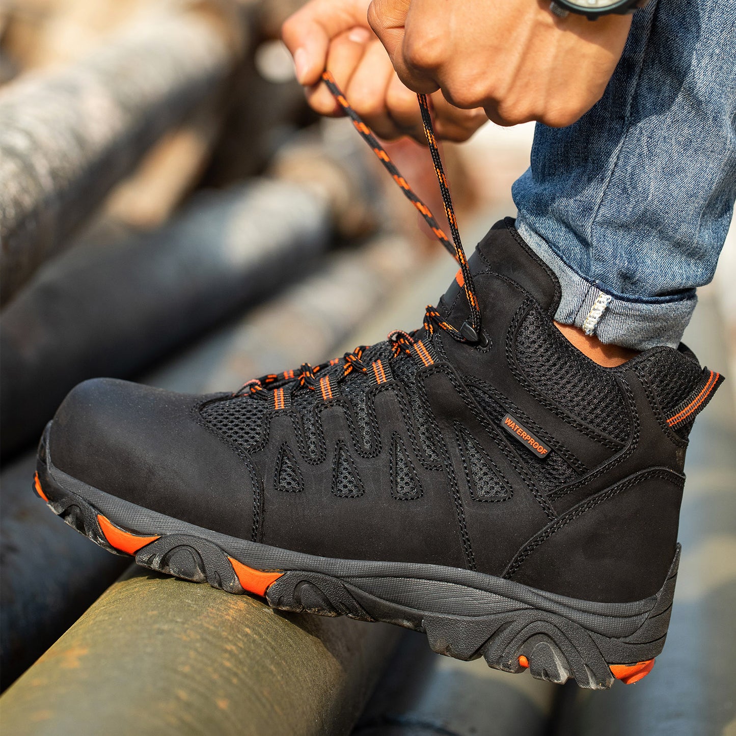 SL-Saint Waterproof Work Boots For Men,Composite Toe Comfortable Insulated Hiking footwear, Full Grain Leather Industrial and Construction Lightweight safety shoes 6 Inch