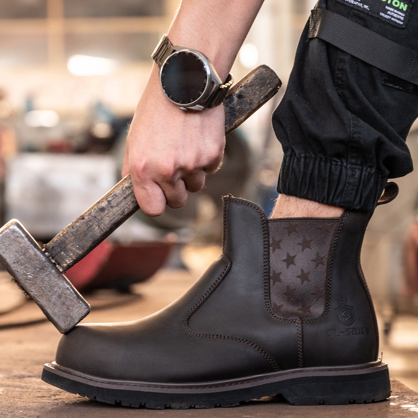 SL-Saint Composite Toe Chelsea Work Boots for Men Fashion Classic Ankle Industrial Construction Insulated Safety Shoes 6 Inch Full Grain Leather Brown