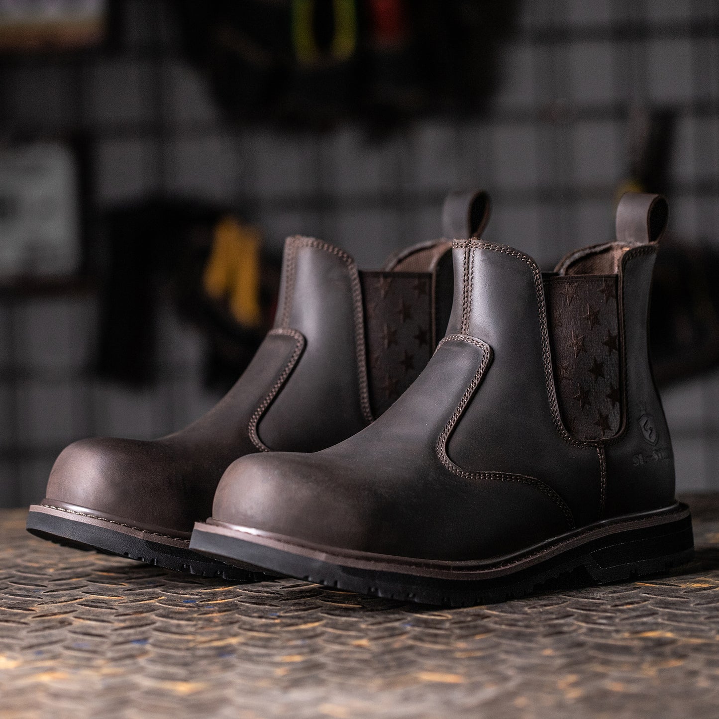 SL-Saint Composite Toe Chelsea Work Boots for Men Fashion Classic Ankle Industrial Construction Insulated Safety Shoes 6 Inch Full Grain Leather Brown