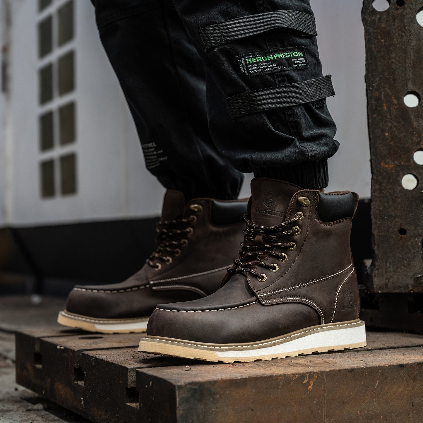 SL-Saint Waterproof Steel Moc Toe Mens Work Boots Classic Fashion Industrial Construction Insulated Safety Comfortable Shoes 6'' Genuine Full Grain Leather Ankle Brown Footwear