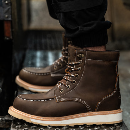 SL-Saint Waterproof Steel Moc Toe Mens Work Boots Classic Fashion Industrial Construction Insulated Safety Comfortable Shoes 6'' Genuine Full Grain Leather Ankle Brown Footwear