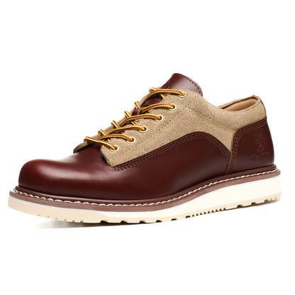Men's Handmade Low Cup Fashion Boots Genuine Cowhide Shoes Fashion Lace Up