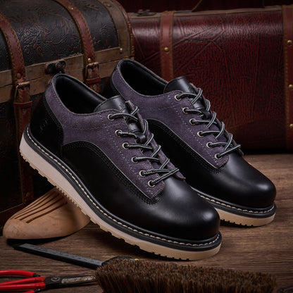 Men's Handmade Low Cup Fashion Boots Genuine Cowhide Shoes Fashion Lace Up