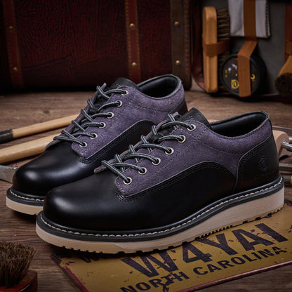 Men's Handmade Low Cup Fashion Boots Genuine Cowhide Shoes Fashion Lace Up