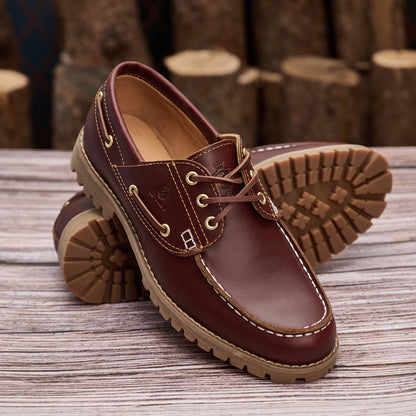 Handmade Men's Boat&Deck Shoes Classic Moc Toe Lace Up Genuine Full Grain Leather Comfortable Fashion Casual
