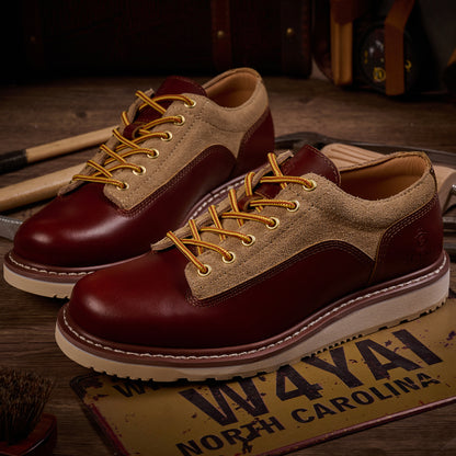 Men's Handmade Low Cup Fashion Boots Genuine Cowhide Shoes Fashion Lace Up