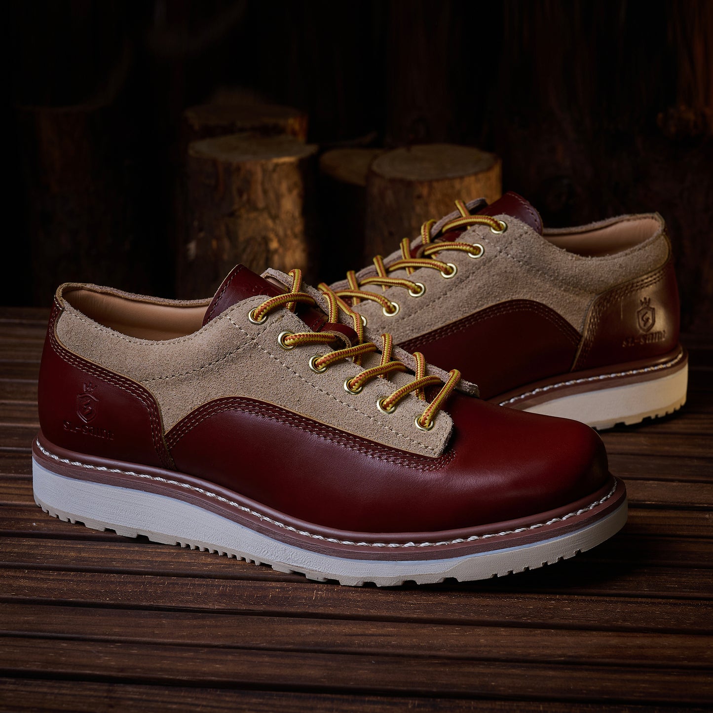 Men's Handcrafted Low-Top Fashion Boots: Genuine Leather, Two-Tone, Fashionable Lace-Up Style
