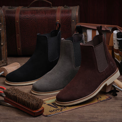 Handmade Classic Chelsea Boots for Men Fashion Genuine Cowhide Slip On Casual