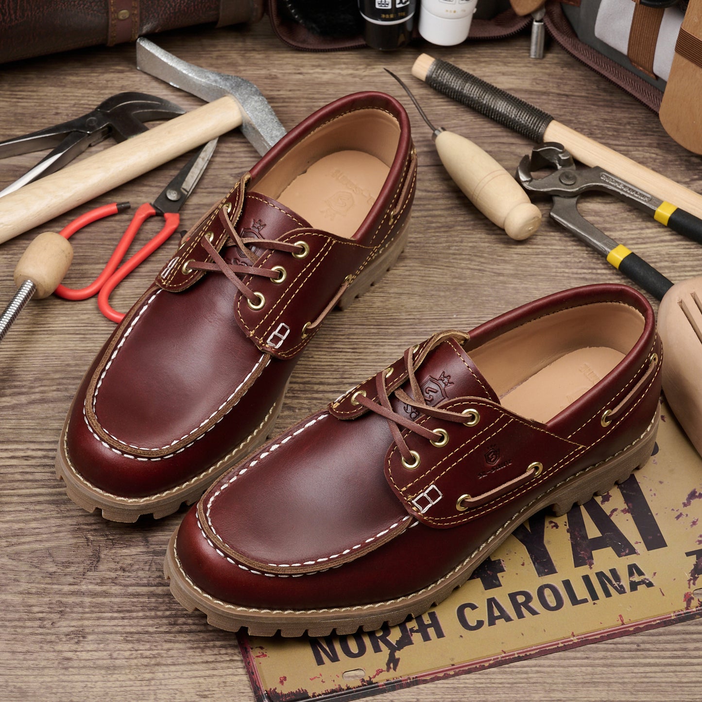 Handmade Men's Boat&Deck Shoes Classic Moc Toe Lace Up Genuine Full Grain Leather Comfortable Fashion Casual