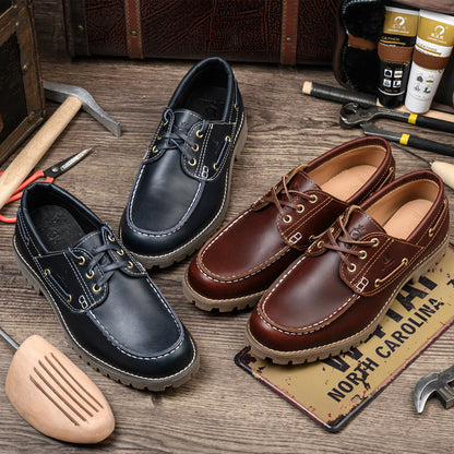 Handmade Men's Boat&Deck Shoes Classic Moc Toe Lace Up Genuine Full Grain Leather Comfortable Fashion Casual