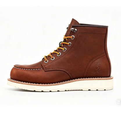 SL-Saint Men’s Work Boots Soft Moc Toe Classic Ankle Fashion Casual 6 Inch Wedge Sole Industrial Construction Shoes Brown