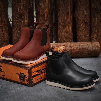 Handmade Soft Toe Chelsea Boots For Men Classic Fashion Genuine Good-year-Welted Full Grain Leather Ankle Basic Work Shoes