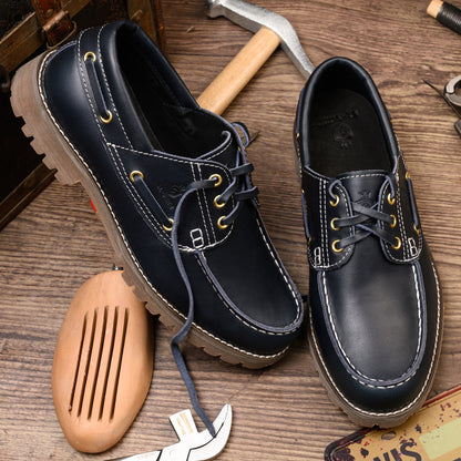 Handmade Men's Boat&Deck Shoes Classic Moc Toe Lace Up Genuine Full Grain Leather Comfortable Fashion Casual