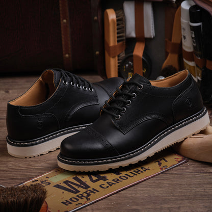 Men's Handmade Low Cup Fashion Boots Genuine Cowhide Shoes Fashion Lace Up
