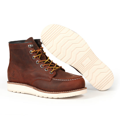 SL-Saint Men’s Work Boots Soft Moc Toe Classic Ankle Fashion Casual 6 Inch Wedge Sole Industrial Construction Shoes Brown