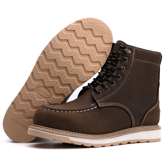 SL-Saint Waterproof Steel Moc Toe Mens Work Boots Classic Fashion Industrial Construction Insulated Safety Comfortable Shoes 6'' Genuine Full Grain Leather Ankle Brown Footwear