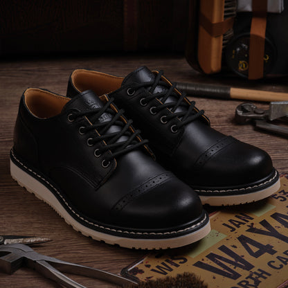 Men's Handmade Low Cup Fashion Boots Genuine Cowhide Shoes Fashion Lace Up