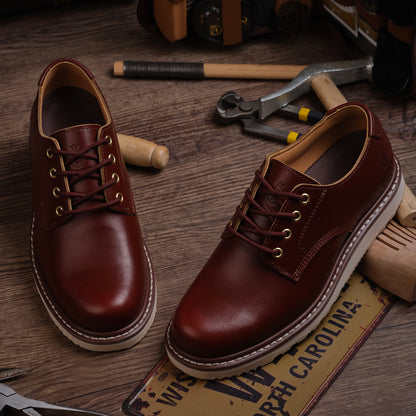 Men's Handmade Low Cup Fashion Boots Genuine Cowhide Shoes Fashion Lace Up
