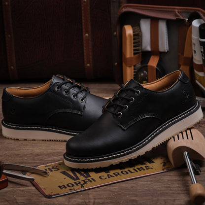 Men's Handmade Low Cup Fashion Boots Genuine Cowhide Shoes Fashion Lace Up