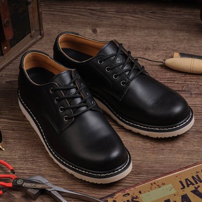 Men's Handmade Low Cup Fashion Boots Genuine Cowhide Shoes Fashion Lace Up
