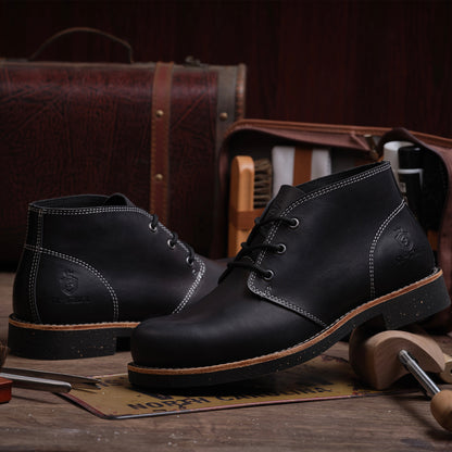 Men's Handcrafted Classic Chelsea Boots Genuine Leather Cowhide  Comfortable Lace-Up Casual Footwear