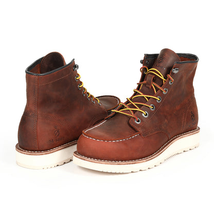 SL-Saint Men’s Work Boots Soft Moc Toe Classic Ankle Fashion Casual 6 Inch Wedge Sole Industrial Construction Shoes Brown