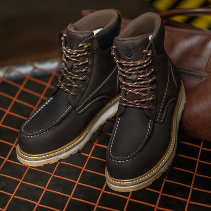 SL-Saint Waterproof Steel Moc Toe Mens Work Boots Classic Fashion Industrial Construction Insulated Safety Comfortable Shoes 6'' Genuine Full Grain Leather Ankle Brown Footwear
