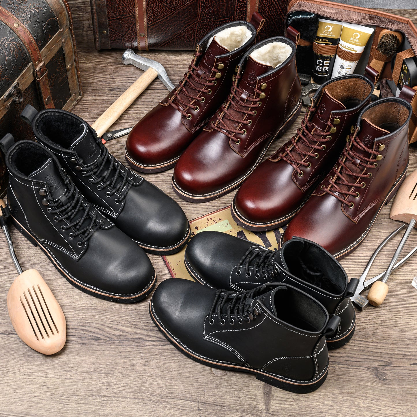 Men's Handmade Soft Toe Classic Boots Waterproof-Leather Cowhide/Wool Fashion Comfort Shoes