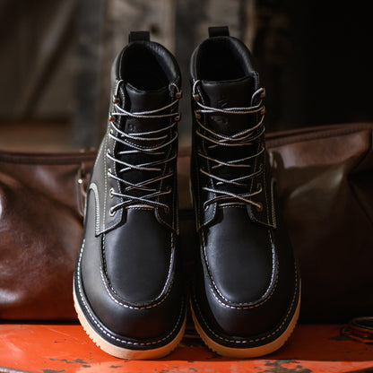 Handmade Soft Moc Toe Waterproof Good year-welted Boots 6’’ Classic Full Grain Leather Fashion