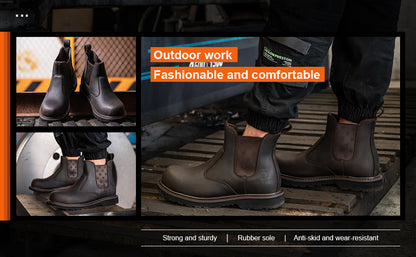 SL-Saint Composite Toe Chelsea Work Boots for Men Fashion Classic Ankle Industrial Construction Insulated Safety Shoes 6 Inch Full Grain Leather Brown
