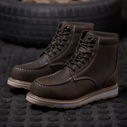 SL-Saint Waterproof Steel Moc Toe Mens Work Boots Classic Fashion Industrial Construction Insulated Safety Comfortable Shoes 6'' Genuine Full Grain Leather Ankle Brown Footwear