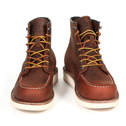 SL-Saint Men’s Work Boots Soft Moc Toe Classic Ankle Fashion Casual 6 Inch Wedge Sole Industrial Construction Shoes Brown