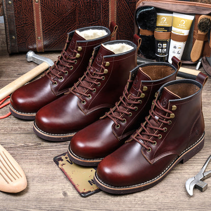 Men's Handmade Soft Toe Classic Boots Waterproof-Leather Cowhide/Wool Fashion Comfort Shoes