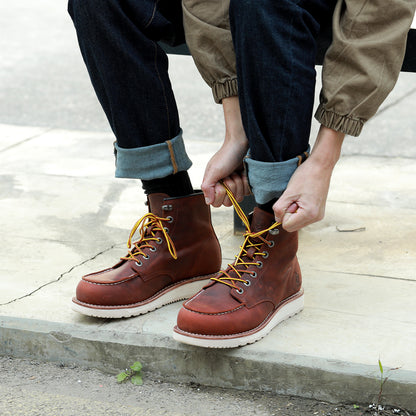 SL-Saint Men’s Work Boots Soft Moc Toe Classic Ankle Fashion Casual 6 Inch Wedge Sole Industrial Construction Shoes Brown
