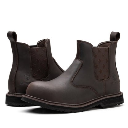 SL-Saint Composite Toe Chelsea Work Boots for Men Fashion Classic Ankle Industrial Construction Insulated Safety Shoes 6 Inch Full Grain Leather Brown
